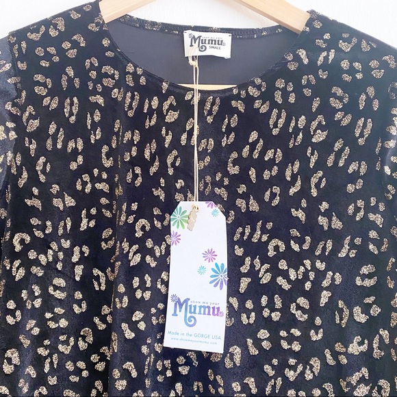Show Me Your MuMu Glitter Cheetah Toby Swing Dress Black Gold S NWT - Picture 4 of 9